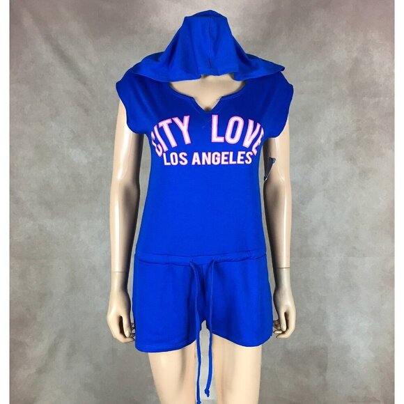 Material Girl Active City Love LOS ANGELES Hooded Romper NWT - Picture 2 of 7